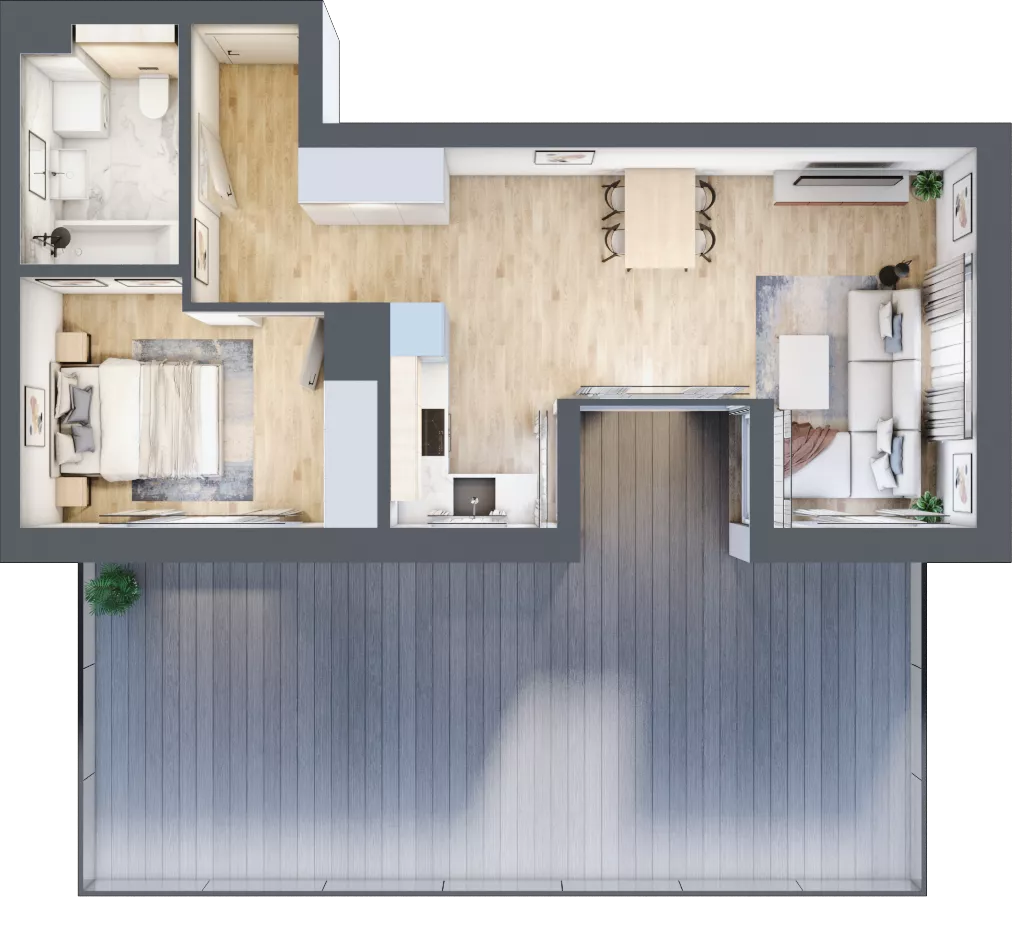 2 pokoje, mieszkanie 44,90 m², piętro 1, oferta nr G/76, DOKI Living - etap II, Gdańsk, Śródmieście, ul. Popiełuszki / Rybaki Górne