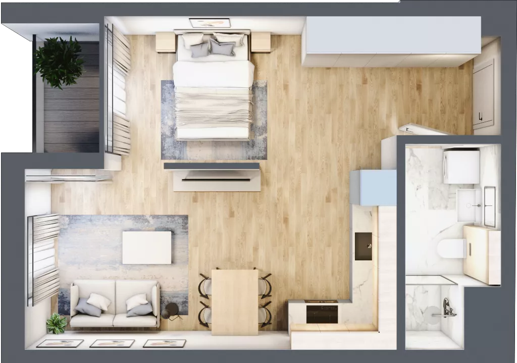 1 pokój, mieszkanie 39,01 m², piętro 3, oferta nr G/92, DOKI Living - etap II, Gdańsk, Śródmieście, ul. Popiełuszki / Rybaki Górne
