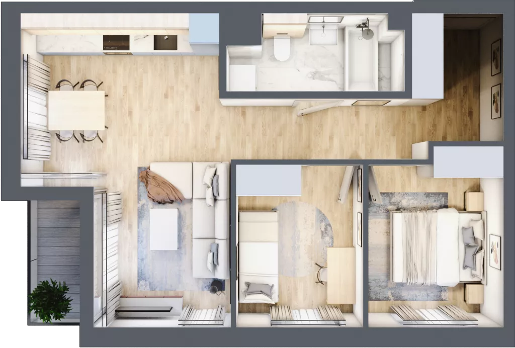 3 pokoje, mieszkanie 53,21 m², piętro 3, oferta nr G/93, DOKI Living - etap II, Gdańsk, Śródmieście, ul. Popiełuszki / Rybaki Górne