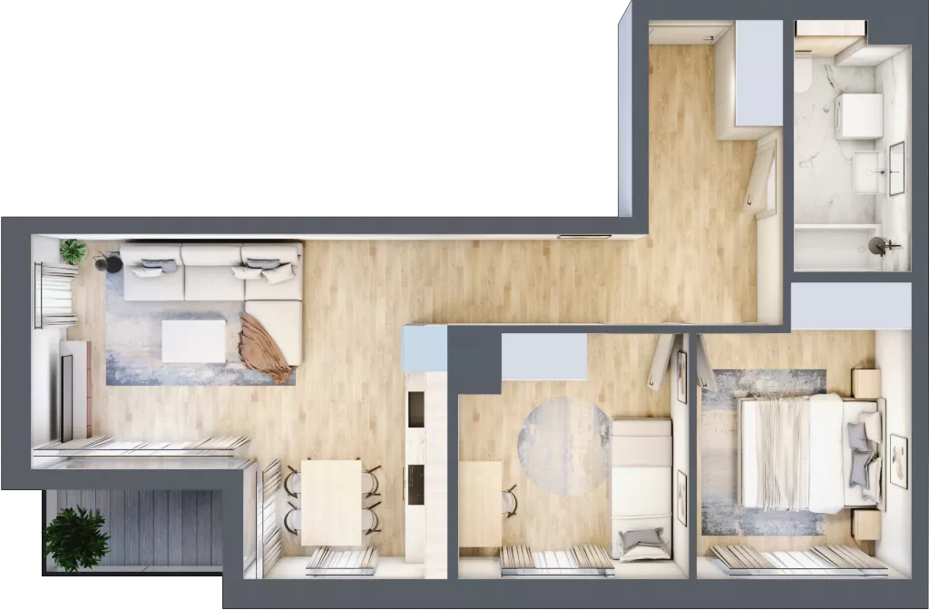 3 pokoje, mieszkanie 55,94 m², piętro 5, oferta nr G/115, DOKI Living - etap II, Gdańsk, Śródmieście, ul. Popiełuszki / Rybaki Górne