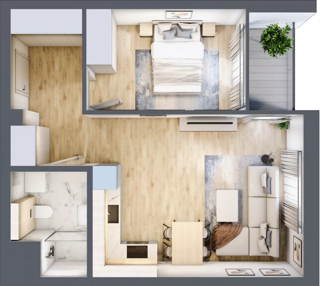 2 pokoje, mieszkanie 43,80 m², piętro 6, oferta nr G/126, DOKI Living - etap II, Gdańsk, Śródmieście, ul. Popiełuszki / Rybaki Górne