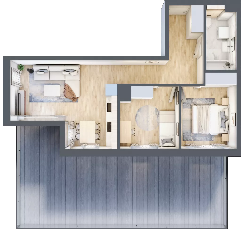 3 pokoje, mieszkanie 55,94 m², piętro 1, oferta nr G/147, DOKI Living - etap II, Gdańsk, Śródmieście, ul. Popiełuszki / Rybaki Górne