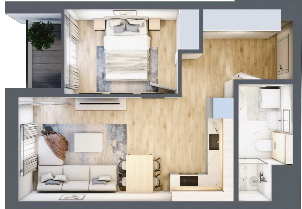2 pokoje, mieszkanie 38,48 m², piętro 1, oferta nr G/148, DOKI Living - etap II, Gdańsk, Śródmieście, ul. Popiełuszki / Rybaki Górne