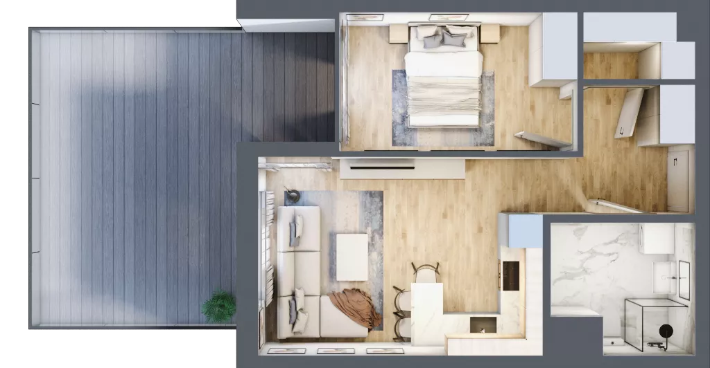 2 pokoje, mieszkanie 42,01 m², piętro 1, oferta nr G/152, DOKI Living - etap II, Gdańsk, Śródmieście, ul. Popiełuszki / Rybaki Górne