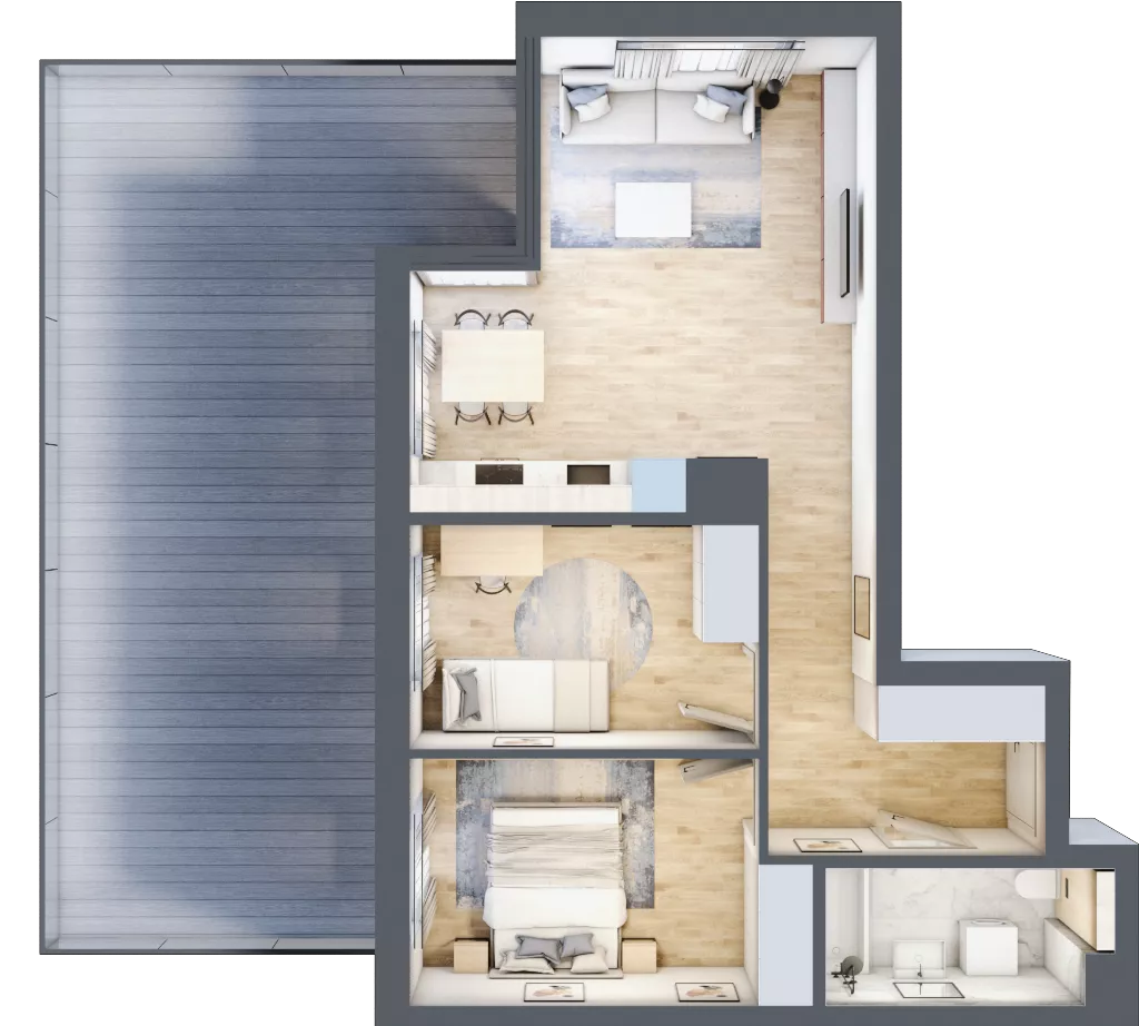 3 pokoje, mieszkanie 57,01 m², piętro 1, oferta nr G/153, DOKI Living - etap II, Gdańsk, Śródmieście, ul. Popiełuszki / Rybaki Górne
