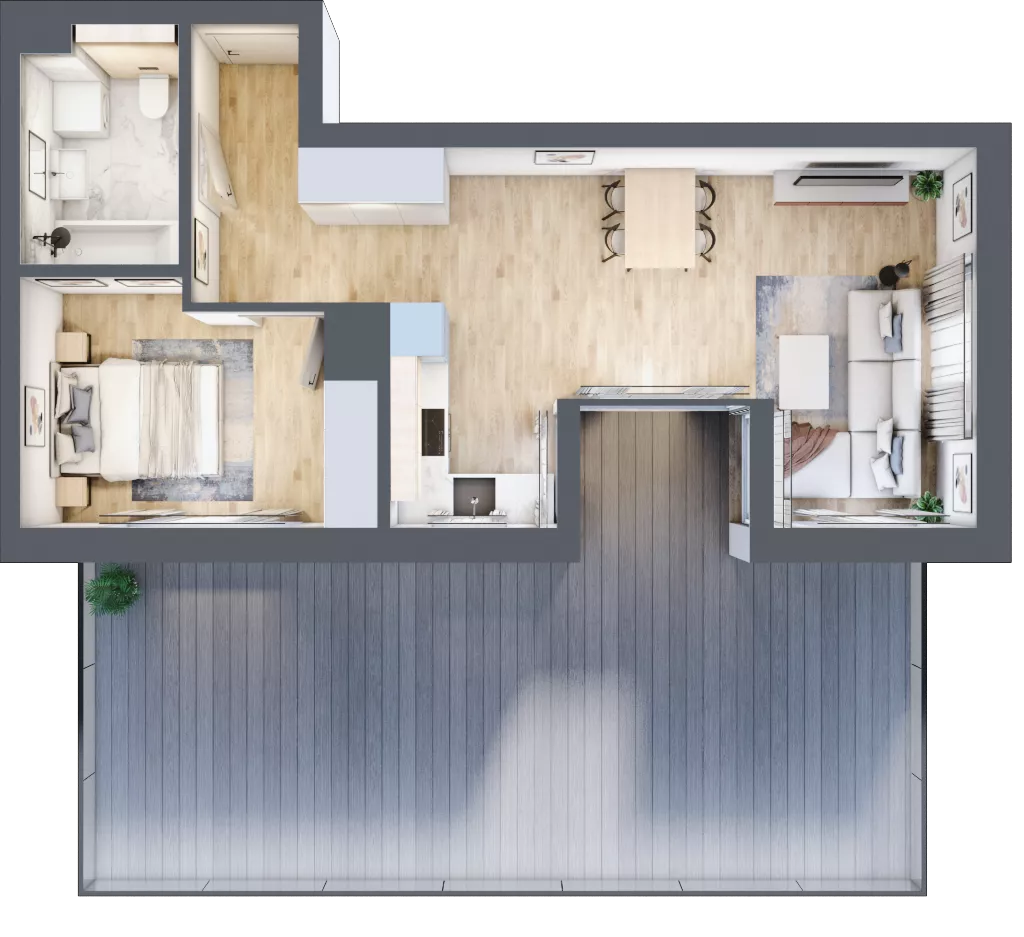 2 pokoje, mieszkanie 44,90 m², piętro 1, oferta nr G/156, DOKI Living - etap II, Gdańsk, Śródmieście, ul. Popiełuszki / Rybaki Górne