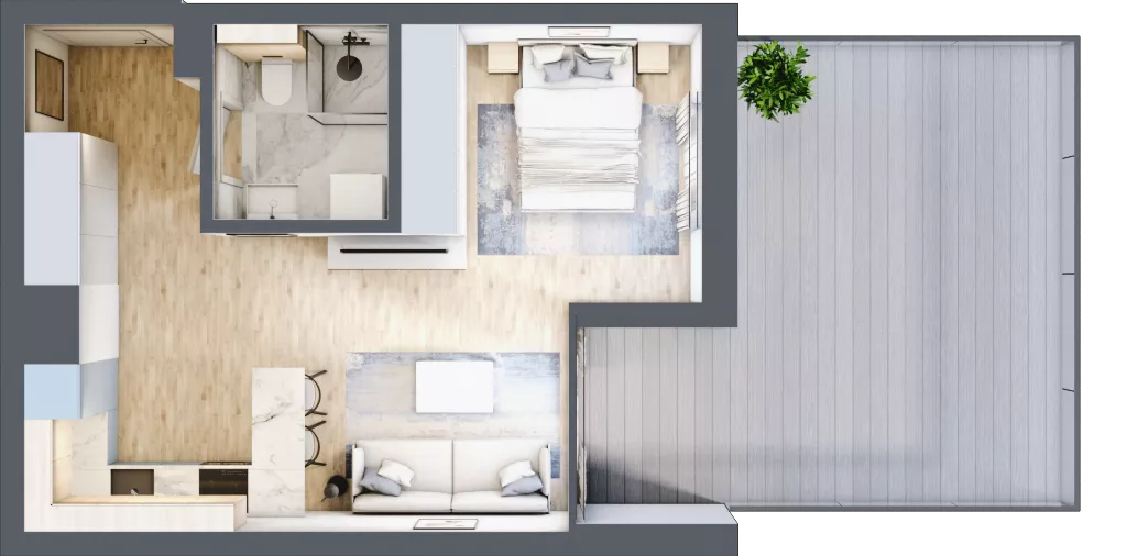 1 pokój, mieszkanie 35,62 m², piętro 1, oferta nr G/157, DOKI Living - etap II, Gdańsk, Śródmieście, ul. Popiełuszki / Rybaki Górne