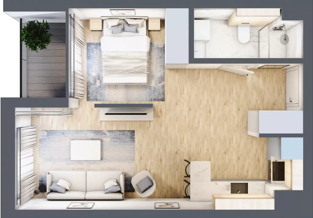 1 pokój, mieszkanie 37,34 m², piętro 2, oferta nr G/162, DOKI Living - etap II, Gdańsk, Śródmieście, ul. Popiełuszki / Rybaki Górne