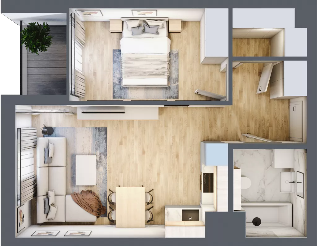 2 pokoje, mieszkanie 42,12 m², piętro 2, oferta nr G/164, DOKI Living - etap II, Gdańsk, Śródmieście, ul. Popiełuszki / Rybaki Górne