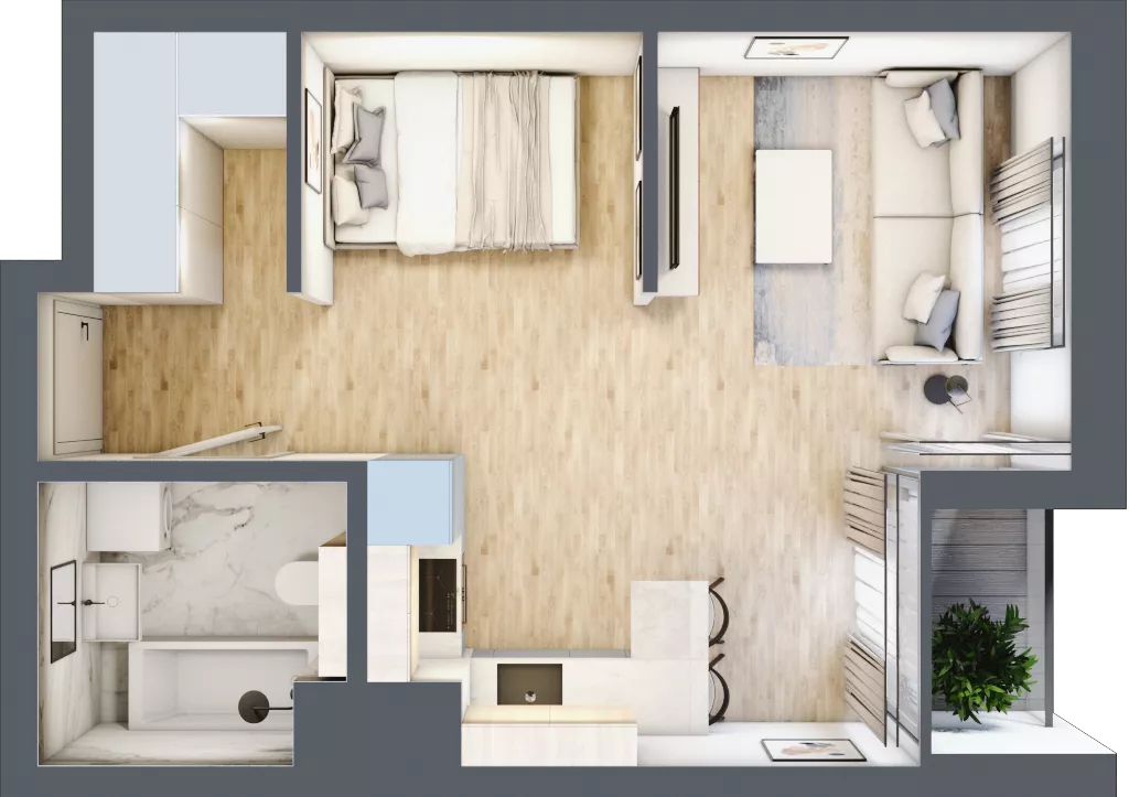 1 pokój, mieszkanie 33,79 m², piętro 3, oferta nr G/178, DOKI Living - etap II, Gdańsk, Śródmieście, ul. Popiełuszki / Rybaki Górne