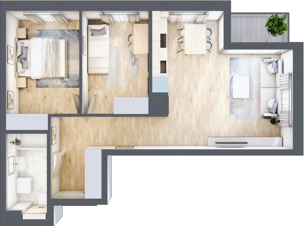 3 pokoje, mieszkanie 57,24 m², piętro 4, oferta nr G/189, DOKI Living - etap II, Gdańsk, Śródmieście, ul. Popiełuszki / Rybaki Górne