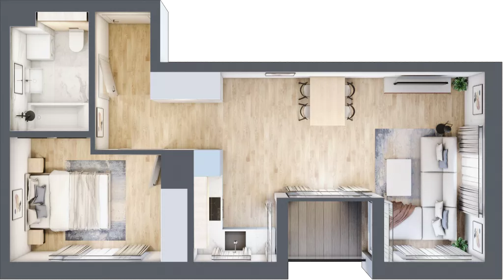 2 pokoje, mieszkanie 45,16 m², piętro 4, oferta nr G/192, DOKI Living - etap II, Gdańsk, Śródmieście, ul. Popiełuszki / Rybaki Górne