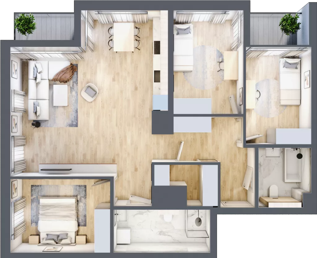 4 pokoje, mieszkanie 93,31 m², piętro 6, oferta nr G/209, DOKI Living - etap II, Gdańsk, Śródmieście, ul. Popiełuszki / Rybaki Górne