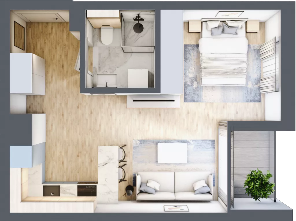 1 pokój, mieszkanie 35,62 m², piętro 6, oferta nr G/216, DOKI Living - etap II, Gdańsk, Śródmieście, ul. Popiełuszki / Rybaki Górne