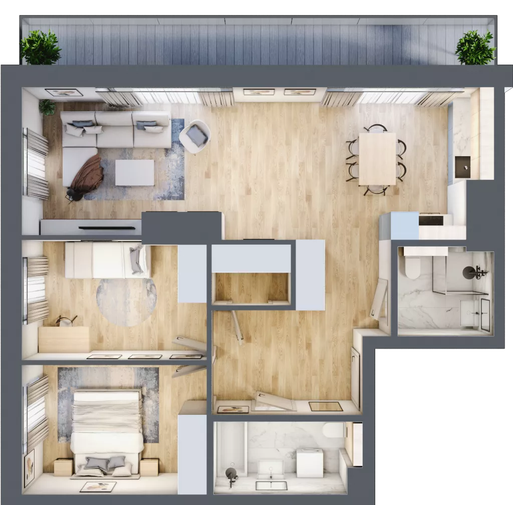 3 pokoje, mieszkanie 74,24 m², piętro 7, oferta nr G/220, DOKI Living - etap II, Gdańsk, Śródmieście, ul. Popiełuszki / Rybaki Górne