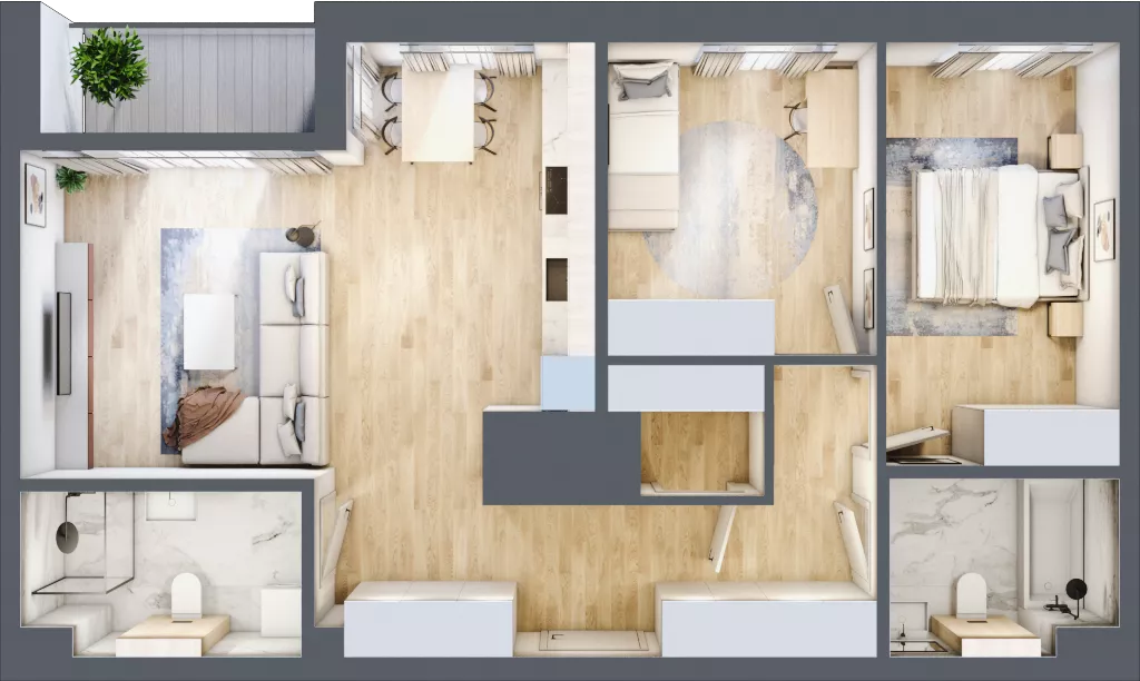 3 pokoje, mieszkanie 73,54 m², piętro 8, oferta nr G/224, DOKI Living - etap II, Gdańsk, Śródmieście, ul. Popiełuszki / Rybaki Górne