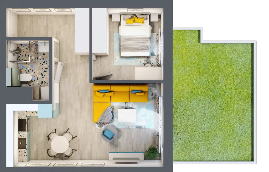 2 pokoje, mieszkanie 42,85 m², parter, oferta nr B1/1, Leśna Góra, Gdańsk, Brętowo, Niedźwiednik, ul. Leśna Góra