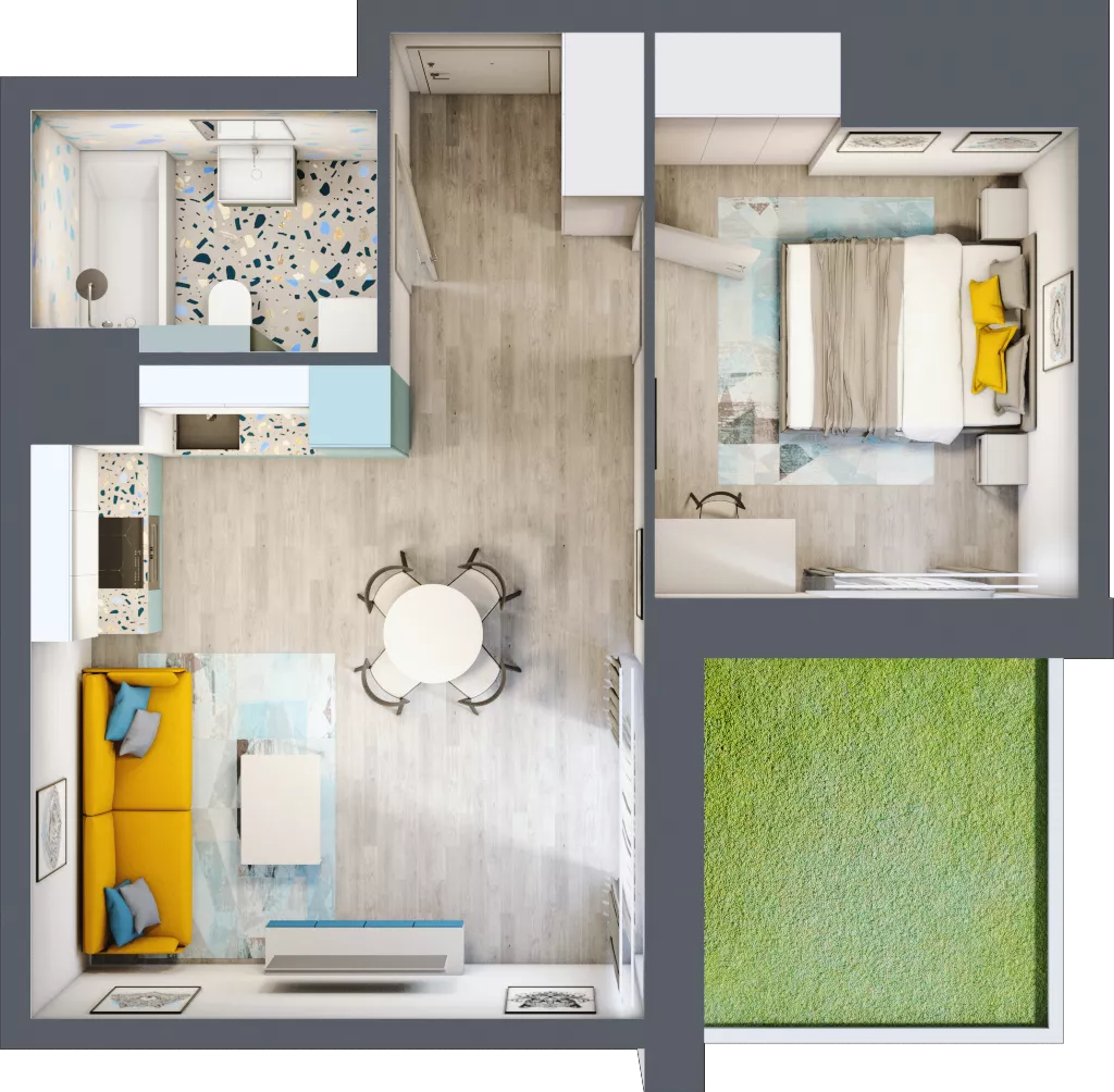 2 pokoje, mieszkanie 42,10 m², parter, oferta nr B1/2, Locus 2 - etap I, Rumia, Janowo, ul. Dąbrowskiego