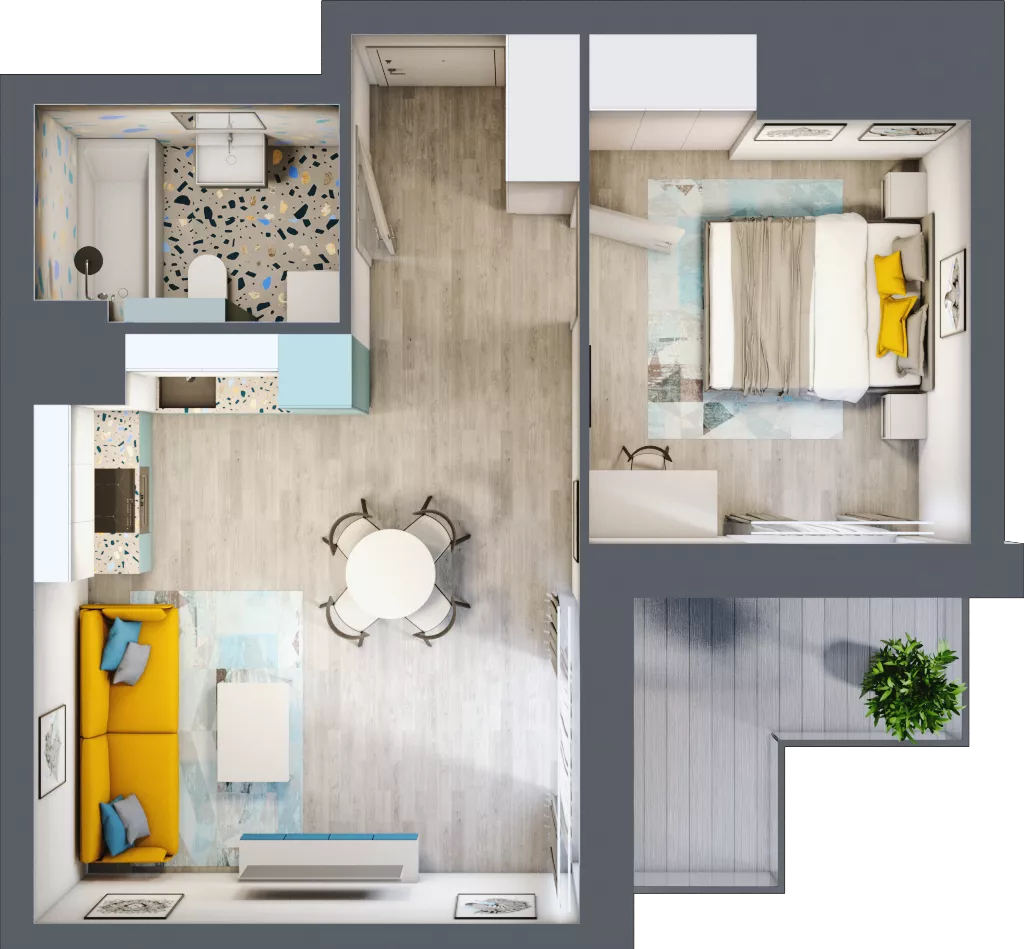 2 pokoje, mieszkanie 41,87 m², piętro 3, oferta nr B1/24, Locus 2 - etap I, Rumia, Janowo, ul. Dąbrowskiego