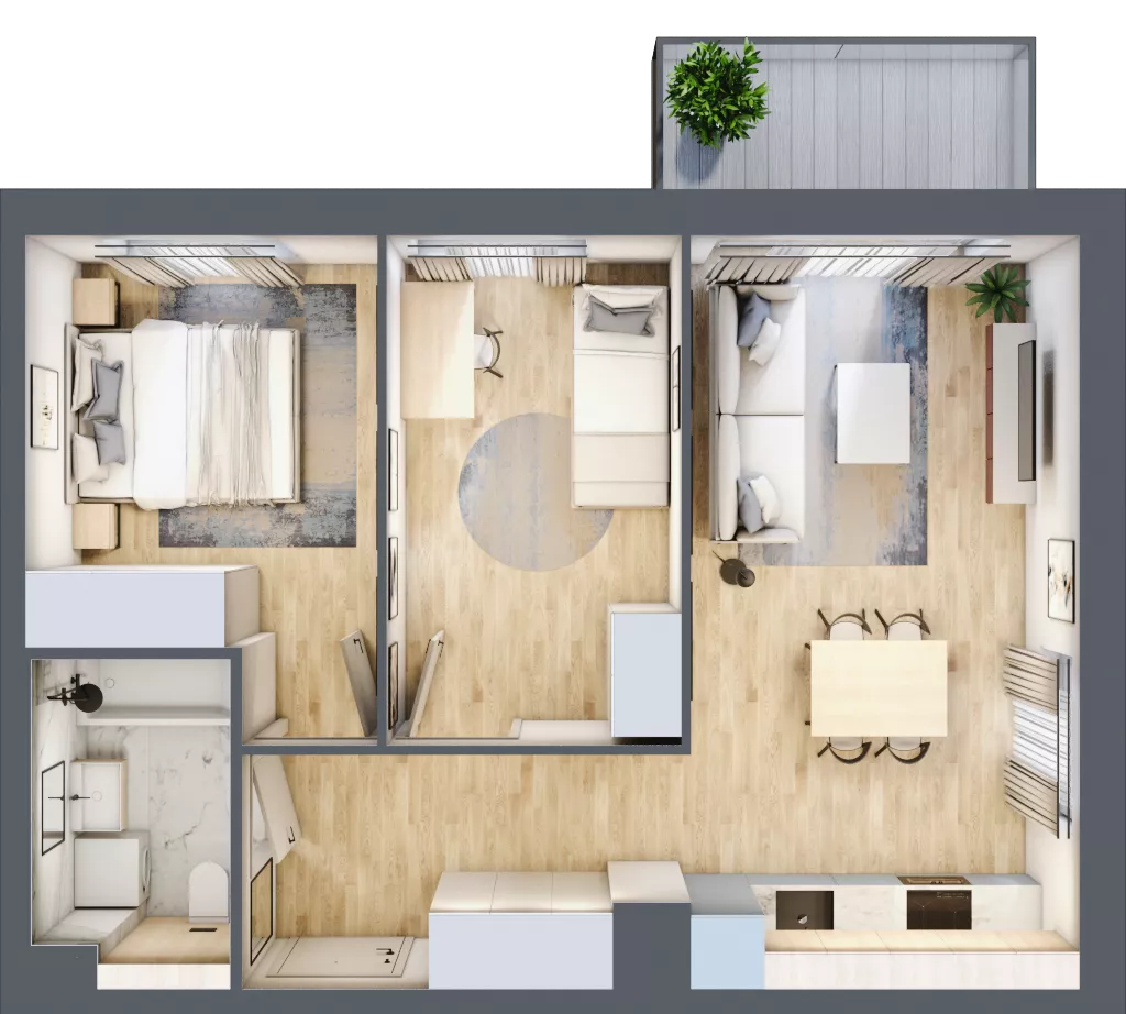 3 pokoje, mieszkanie 50,57 m², piętro 2, oferta nr B12/18, Osiedle przy Błoniach 3 - etap IV, Rumia, Janowo, ul. Błoń Janowskich 