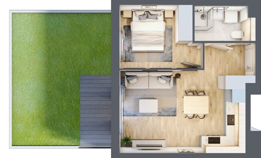 2 pokoje, mieszkanie 38,26 m², parter, oferta nr B5/7, Osiedle przy Błoniach 3 - etap IV, Rumia, Janowo, ul. Błoń Janowskich 