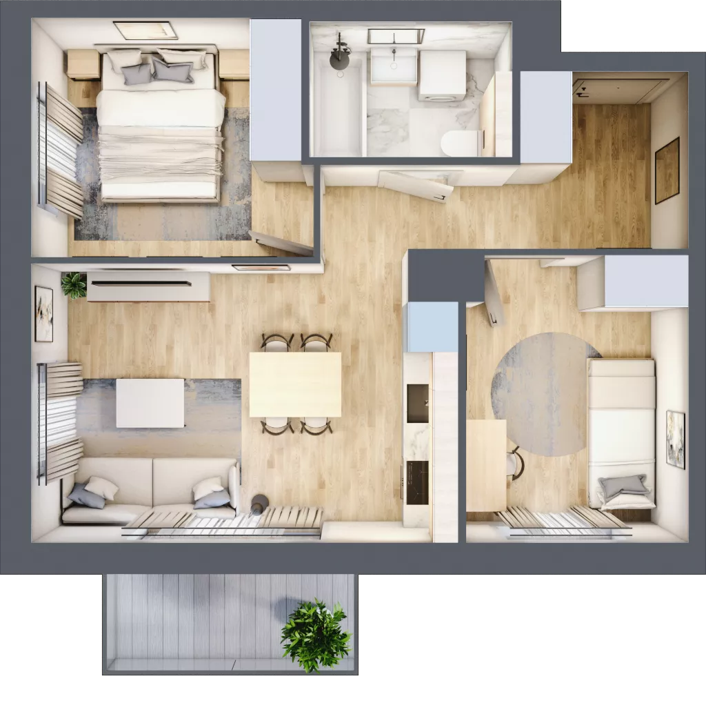 3 pokoje, mieszkanie 46,13 m², piętro 2, oferta nr B6/33, Osiedle przy Błoniach 3 - etap IV, Rumia, Janowo, ul. Błoń Janowskich 
