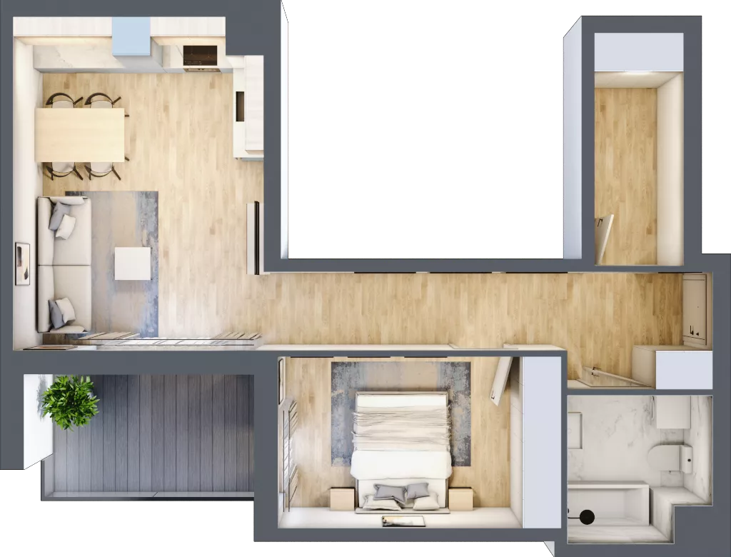 2 pokoje, mieszkanie 52,87 m², piętro 1, oferta nr AM1/5, Nowa Drożdżownia - Etap II, Kraków, Bieżanów-Prokocim, ul. Drożdżowa 5