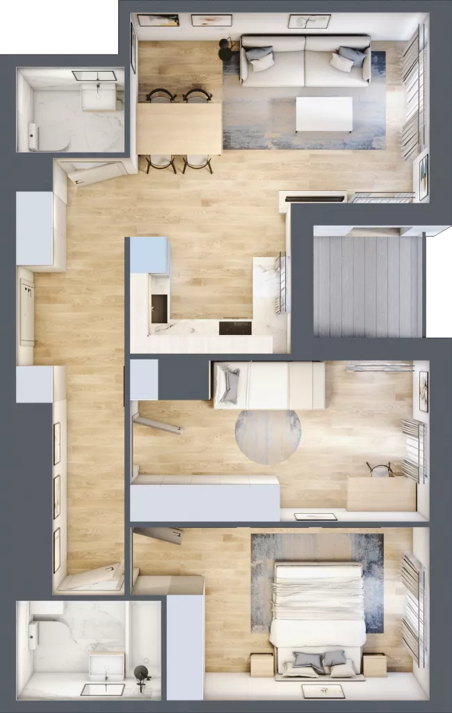 3 pokoje, mieszkanie 65,26 m², piętro 1, oferta nr BM1/2, Nowa Drożdżownia - Etap II, Kraków, Bieżanów-Prokocim, ul. Drożdżowa 5