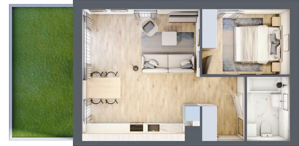 2 pokoje, mieszkanie 44,90 m², parter, oferta nr BM0/7, Nowa Drożdżownia - Etap II, Kraków, Bieżanów-Prokocim, ul. Drożdżowa 5