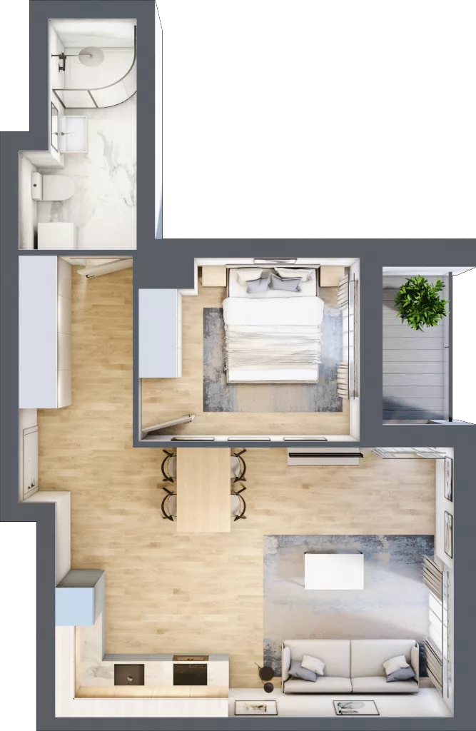 2 pokoje, mieszkanie 48,27 m², piętro 1, oferta nr CM1/2, Nowa Drożdżownia - Etap II, Kraków, Bieżanów-Prokocim, ul. Drożdżowa 5