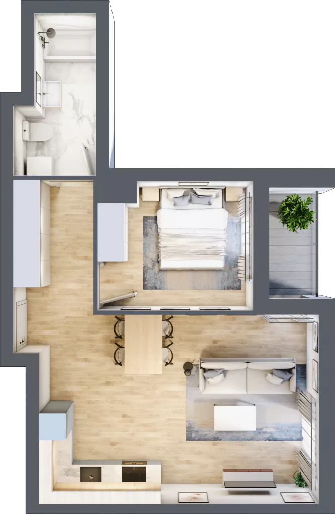 2 pokoje, mieszkanie 48,27 m², piętro 2, oferta nr CM2/2, Nowa Drożdżownia - Etap II, Kraków, Bieżanów-Prokocim, ul. Drożdżowa 5