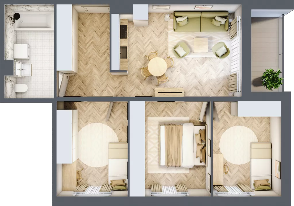 4 pokoje, mieszkanie 65,67 m², piętro 1, oferta nr 4.14, Nowe Zabrze, Zabrze, Centrum Północ, ul. Koźlika