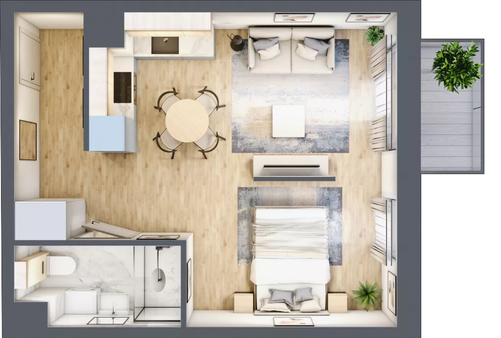 1 pokój, mieszkanie 34,67 m², piętro 3, oferta nr C.3M08, Foresteria, Gdynia, Wielki Kack, Kacze Buki, ul. Bieszczadzka