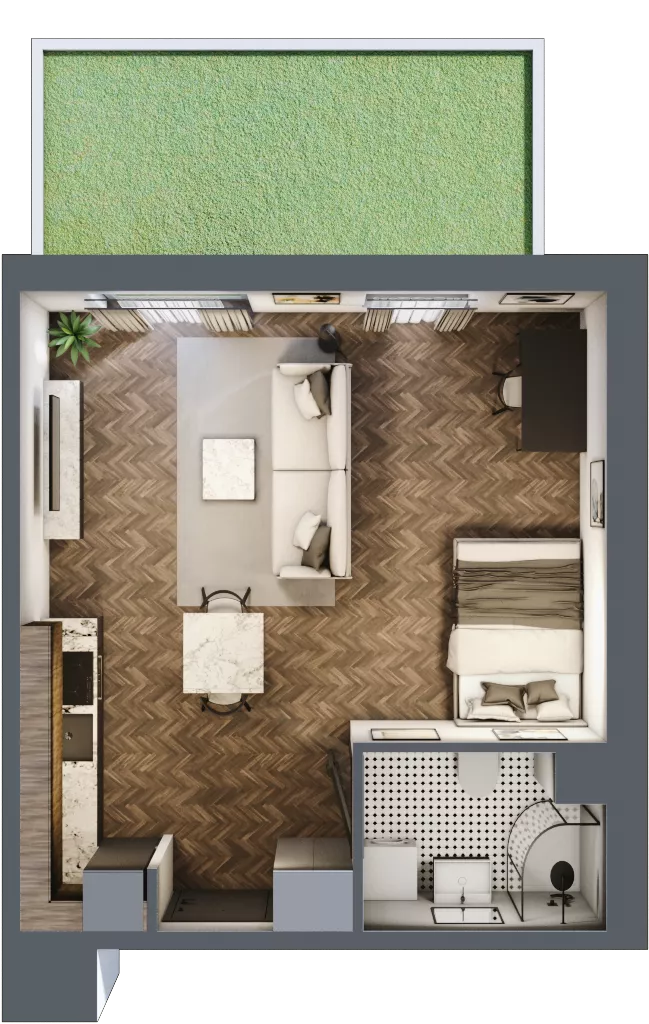 1 pokój, mieszkanie 35,45 m², parter, oferta nr E.0M03, Nowa Wałowa, Gdańsk, Śródmieście, ul. Stępkarska / Wiosna Ludów