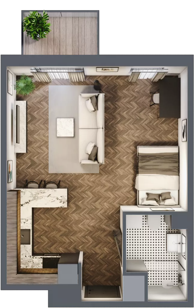 1 pokój, mieszkanie 36,02 m², piętro 1, oferta nr E.1M13, Nowa Wałowa, Gdańsk, Śródmieście, ul. Stępkarska / Wiosna Ludów