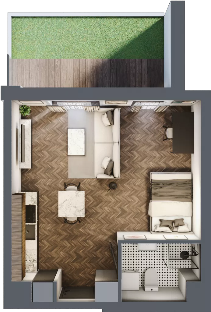 1 pokój, mieszkanie 33,18 m², parter, oferta nr E.0M04, Nowa Wałowa, Gdańsk, Śródmieście, ul. Stępkarska / Wiosna Ludów