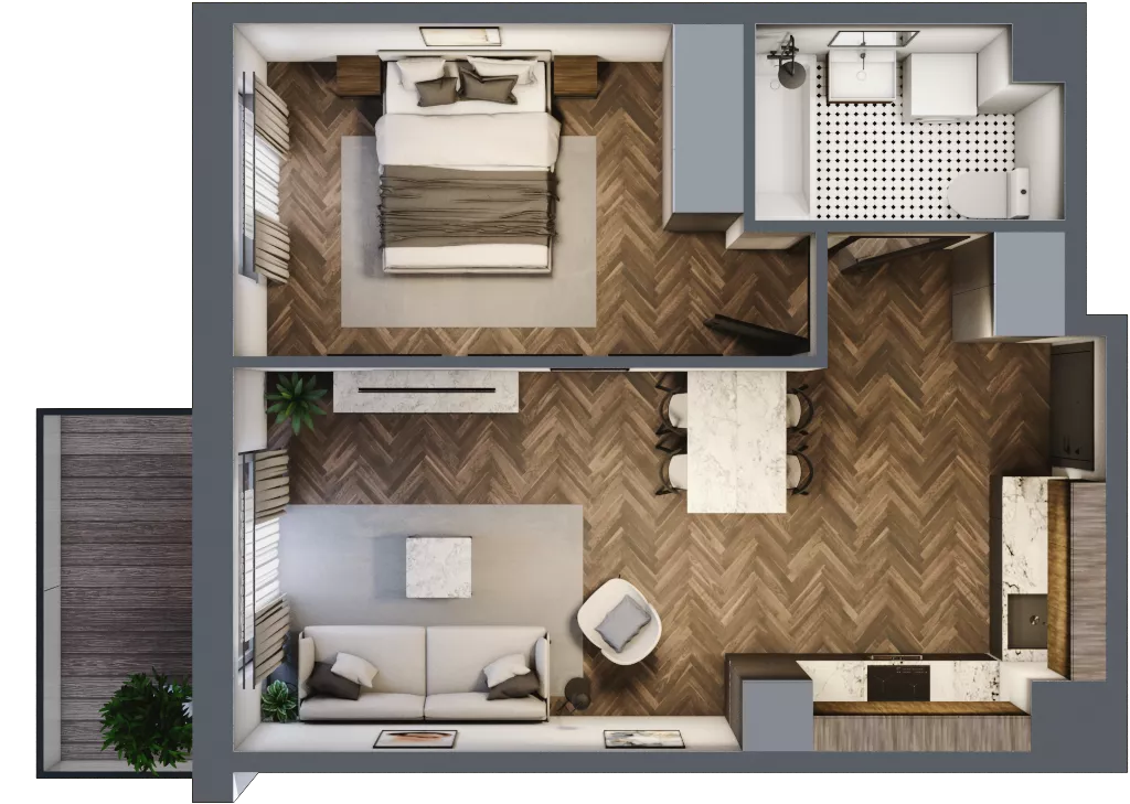 2 pokoje, mieszkanie 42,75 m², piętro 3, oferta nr E.3M11, Nowa Wałowa, Gdańsk, Śródmieście, ul. Stępkarska / Wiosna Ludów