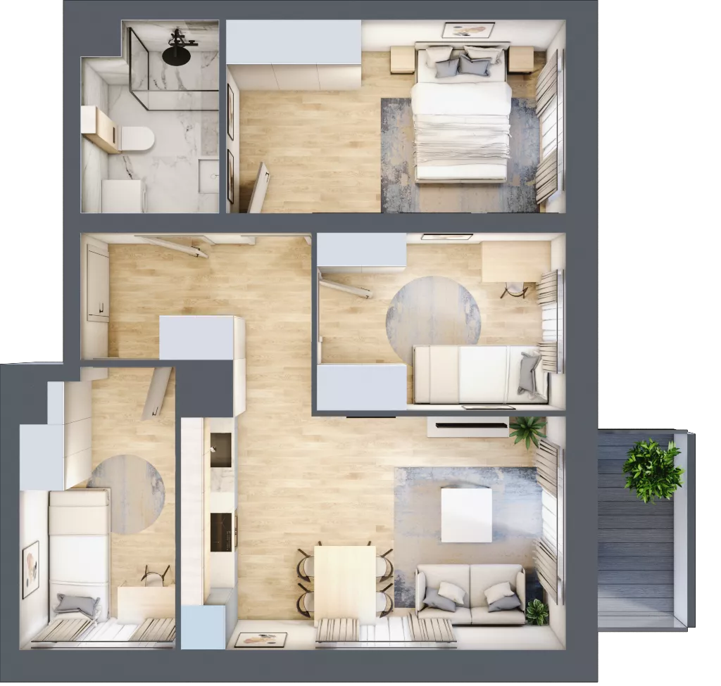 4 pokoje, mieszkanie 55,78 m², piętro 3, oferta nr A1/3/4, Metr Kwadrat, Wrocław, Nowy Dwór, ul. Nowodworska 17B