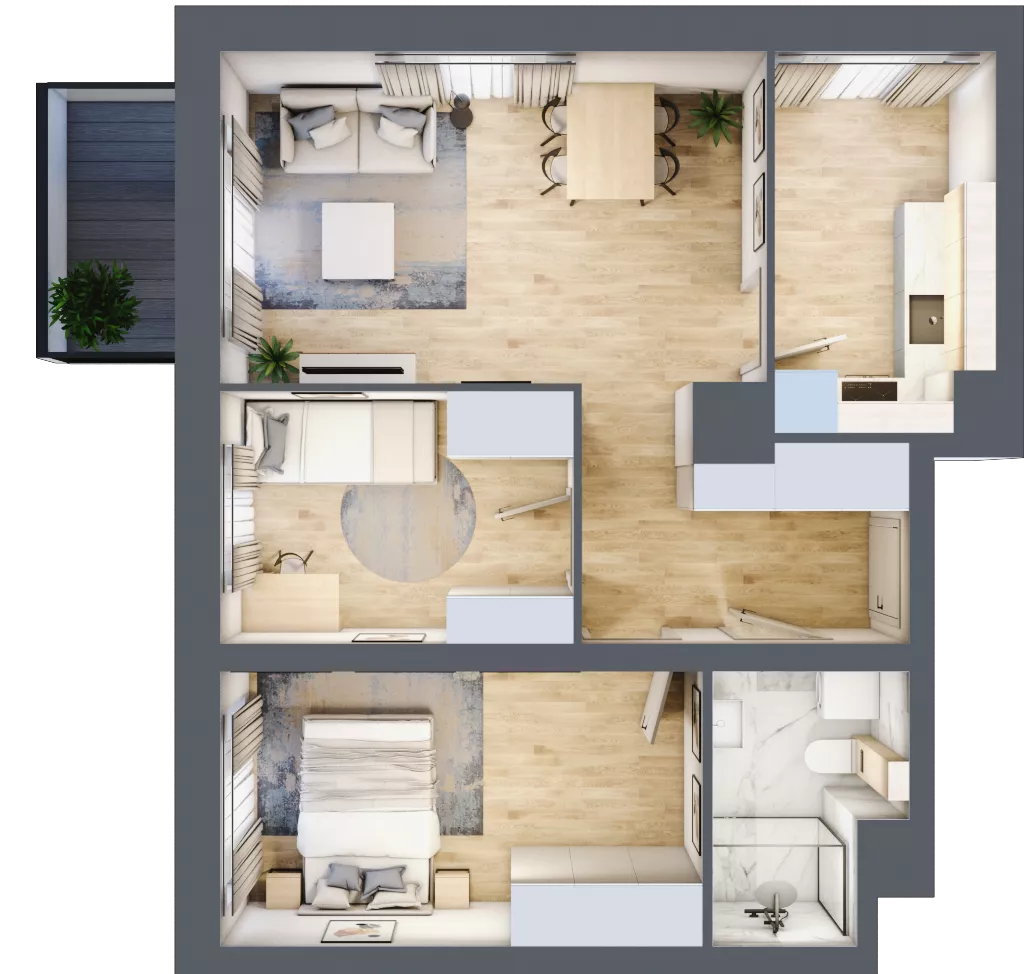 3 pokoje, mieszkanie 55,13 m², piętro 4, oferta nr A2/4/8, Metr Kwadrat, Wrocław, Nowy Dwór, ul. Nowodworska 17B