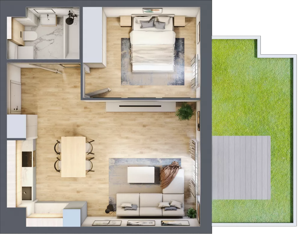 2 pokoje, mieszkanie 48,59 m², parter, oferta nr 1_2, Ogrody Wiślane VI, Warszawa, Białołęka, Tarchomin, ul. Aluzyjna 12