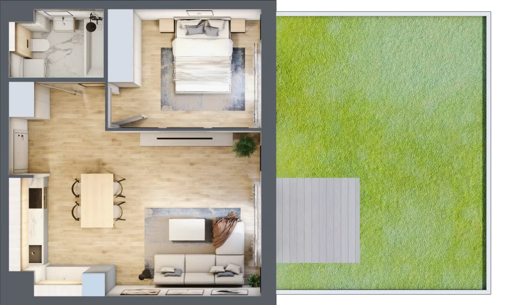 2 pokoje, mieszkanie 48,59 m², parter, oferta nr 1_4, Ogrody Wiślane VI, Warszawa, Białołęka, Tarchomin, ul. Aluzyjna 12