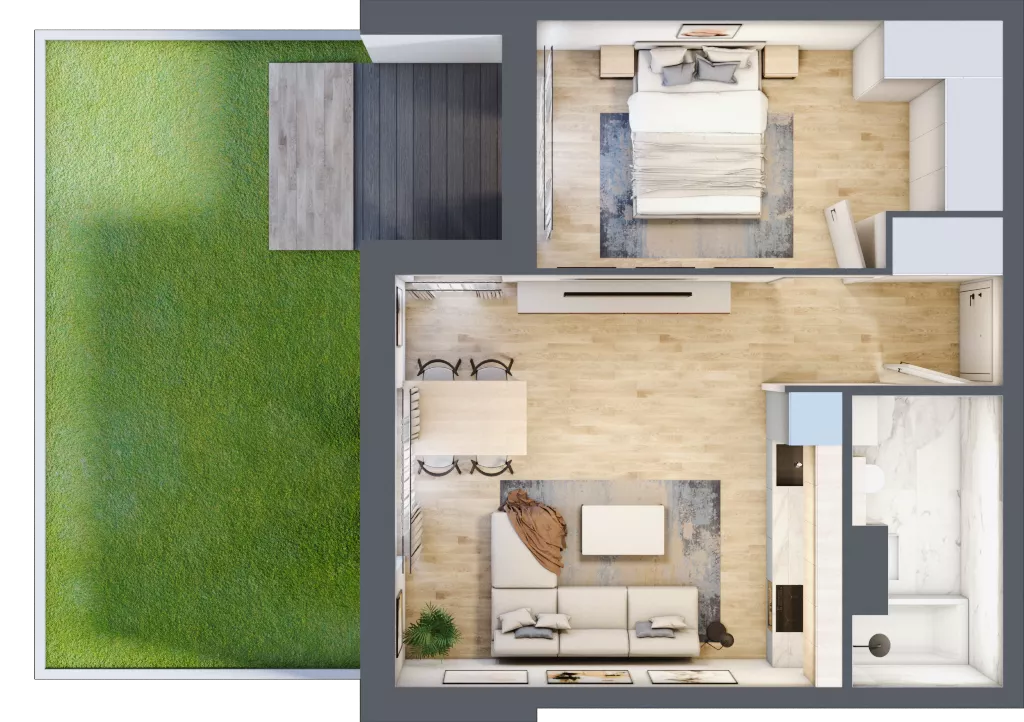 2 pokoje, mieszkanie 45,91 m², parter, oferta nr 1_9, Ogrody Wiślane VI, Warszawa, Białołęka, Tarchomin, ul. Aluzyjna 12