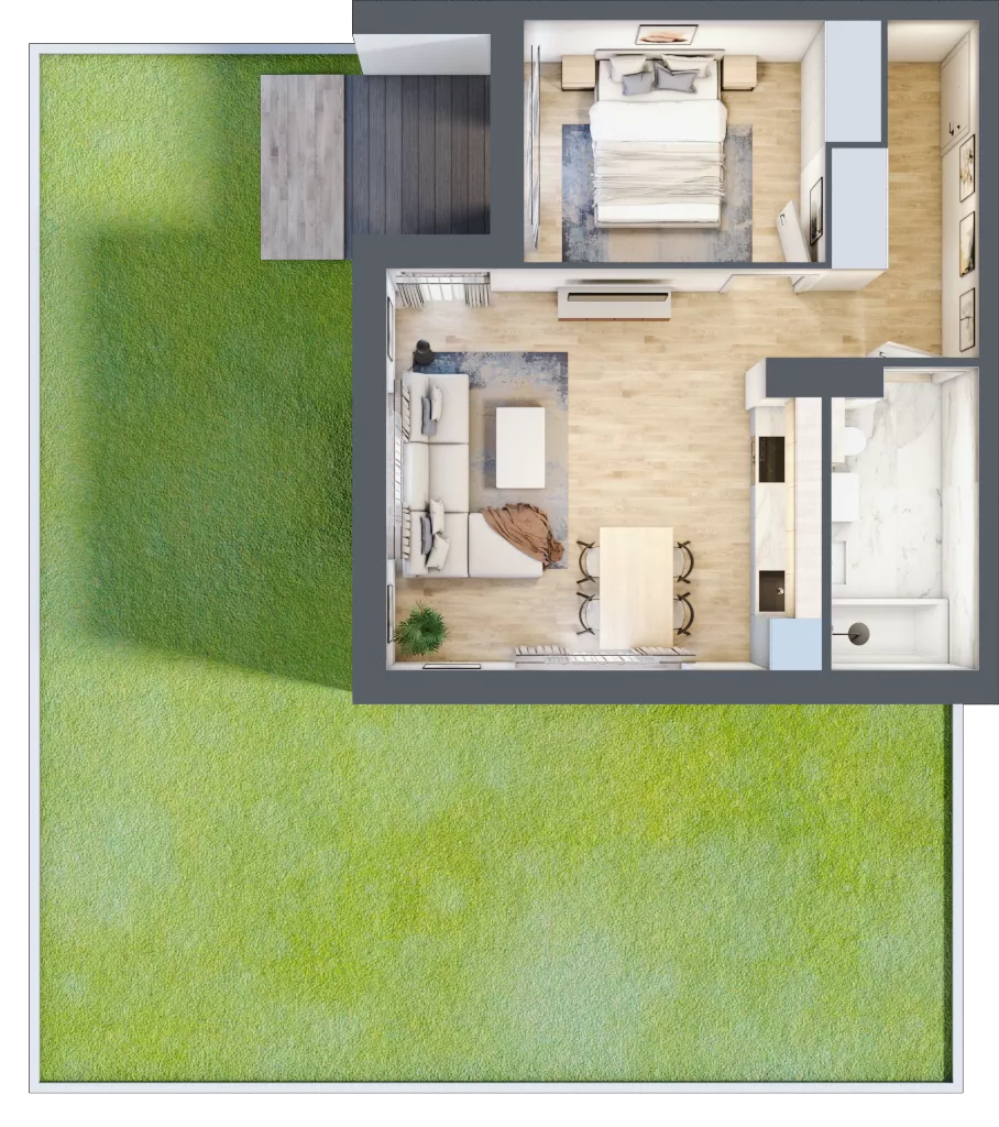 2 pokoje, mieszkanie 45,79 m², parter, oferta nr 1_6, Ogrody Wiślane VI, Warszawa, Białołęka, Tarchomin, ul. Aluzyjna 12