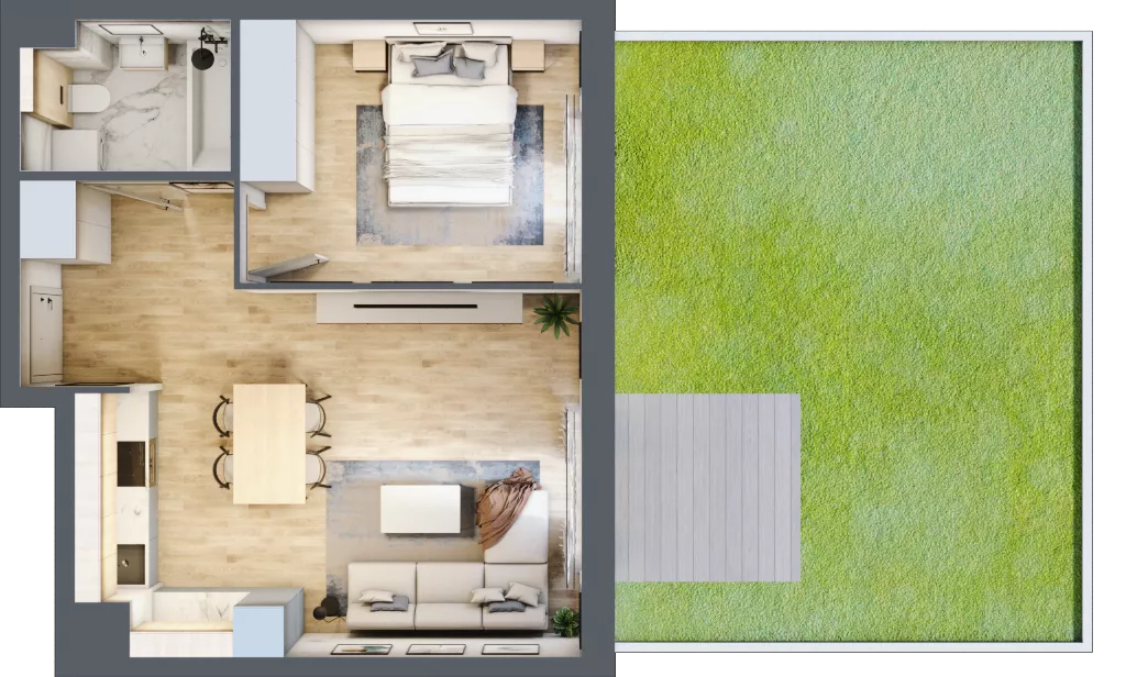 2 pokoje, mieszkanie 46,45 m², parter, oferta nr 2_3, Ogrody Wiślane VI, Warszawa, Białołęka, Tarchomin, ul. Aluzyjna 12