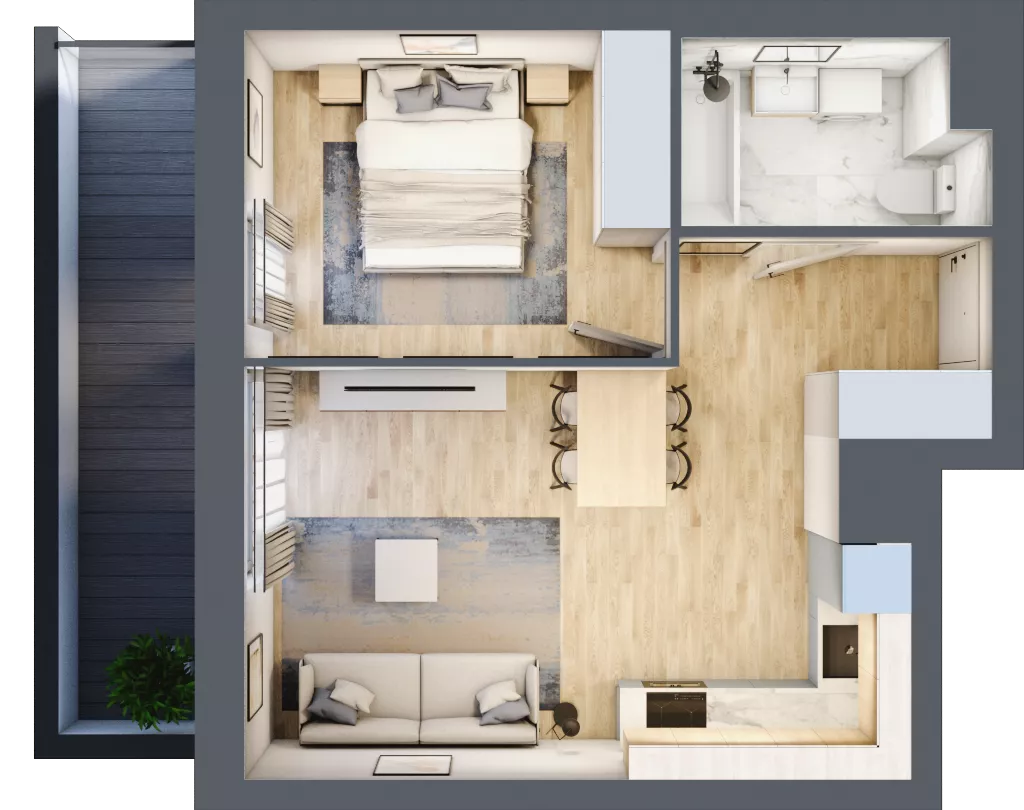 2 pokoje, mieszkanie 39,17 m², piętro 1, oferta nr E1-A002, Warszawski Świt Etap X, Warszawa, Targówek, Bródno, ul. Warszawski Świt