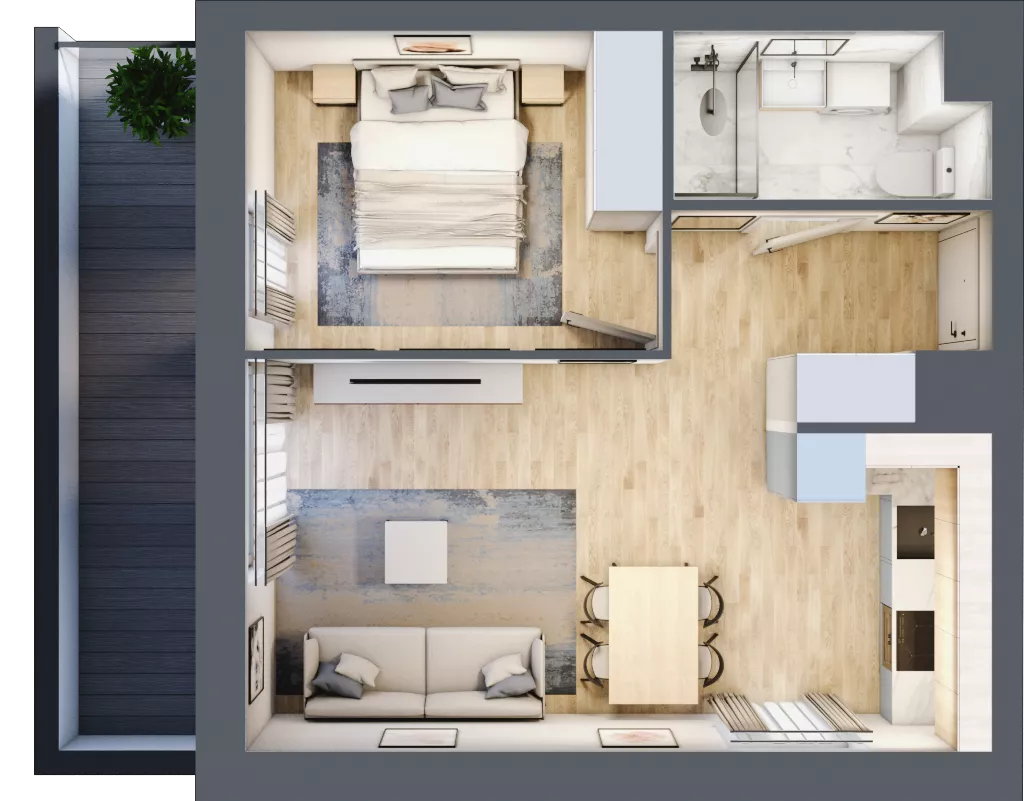 2 pokoje, mieszkanie 39,43 m², piętro 4, oferta nr E1-B109, Warszawski Świt Etap X, Warszawa, Targówek, Bródno, ul. Warszawski Świt