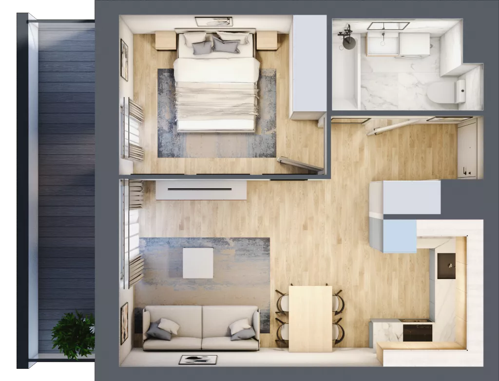 2 pokoje, mieszkanie 39,57 m², piętro 1, oferta nr E1-A003, Warszawski Świt Etap X, Warszawa, Targówek, Bródno, ul. Warszawski Świt