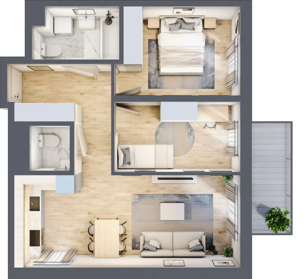 3 pokoje, mieszkanie 57,47 m², piętro 3, oferta nr C105, Zakątek Włochy, Warszawa, Włochy, ul. Robotnicza 11/13