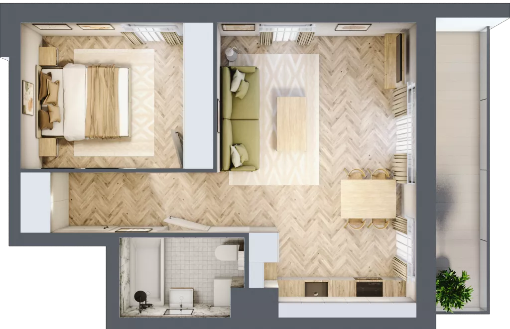 2 pokoje, mieszkanie 43,13 m², piętro 4, oferta nr A.3.5.4, FORMA, Elbląg, Zatorze, ul. Mielczarskiego