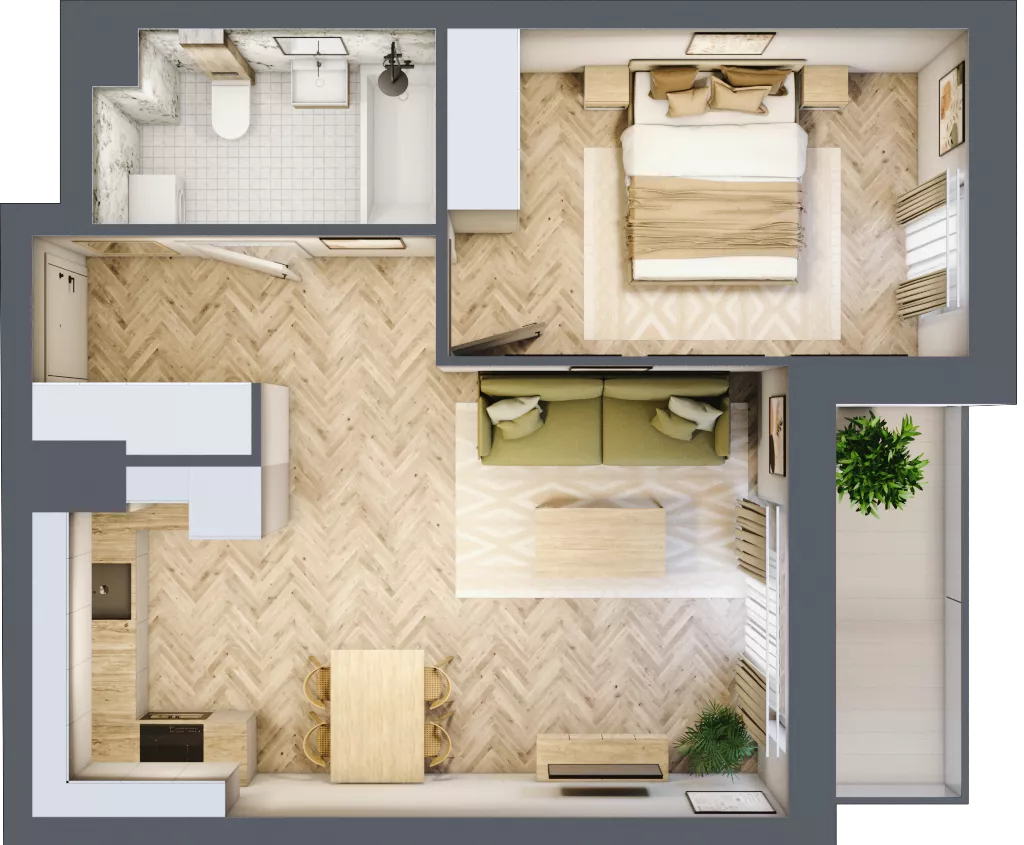 2 pokoje, mieszkanie 42,81 m², piętro 3, oferta nr A.3.4.2, FORMA, Elbląg, Zatorze, ul. Mielczarskiego